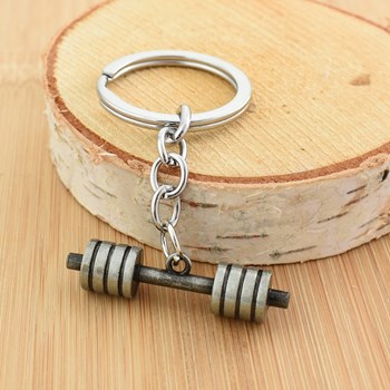 Porte-clés haltère musculation argenté