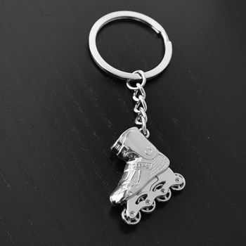 Porte-clés roller patin à roulettes argenté