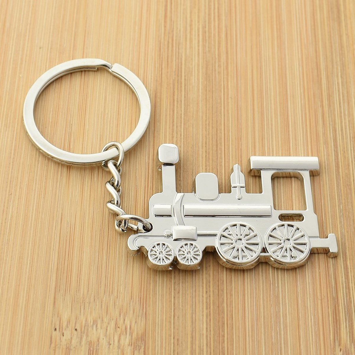 Porte-clés train locomotive à vapeur argenté - vue 2