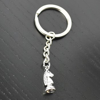 Porte-clés pion cavalier d'échec argenté