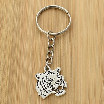 Porte-clés tête de tigre argentée