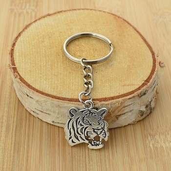 Porte-clés tête de tigre argentée