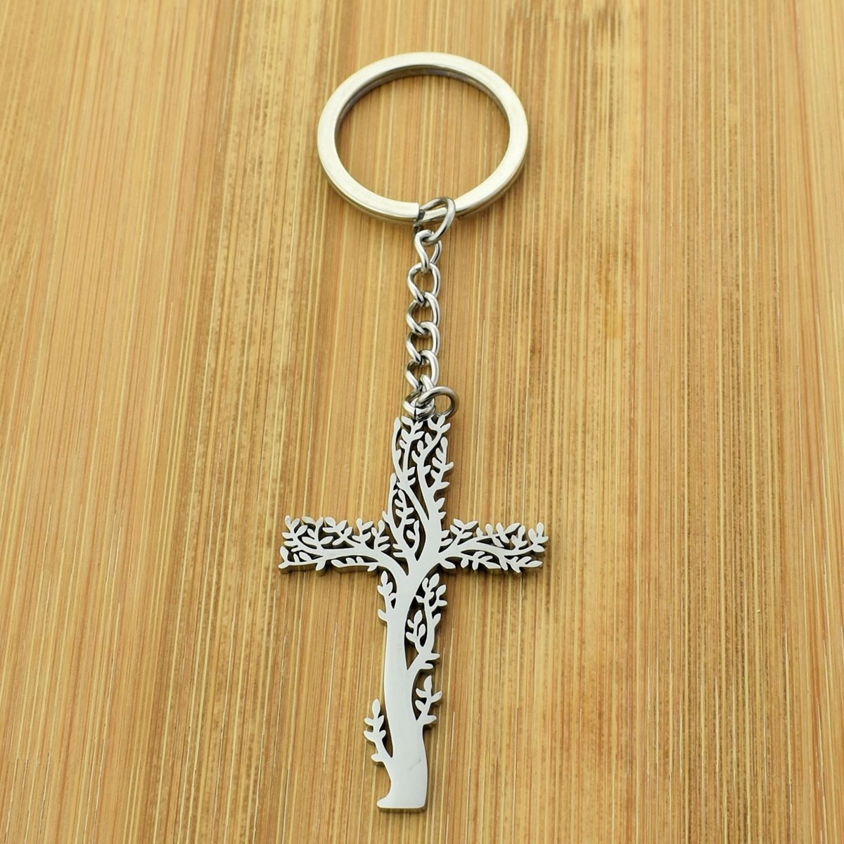 Porte-clés arbre de vie en forme de croix origami acier - vue 2