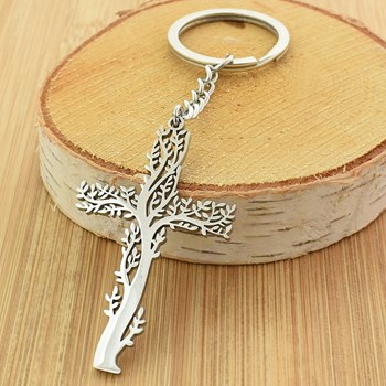 Stalen origami kruis levensboom sleutelhanger