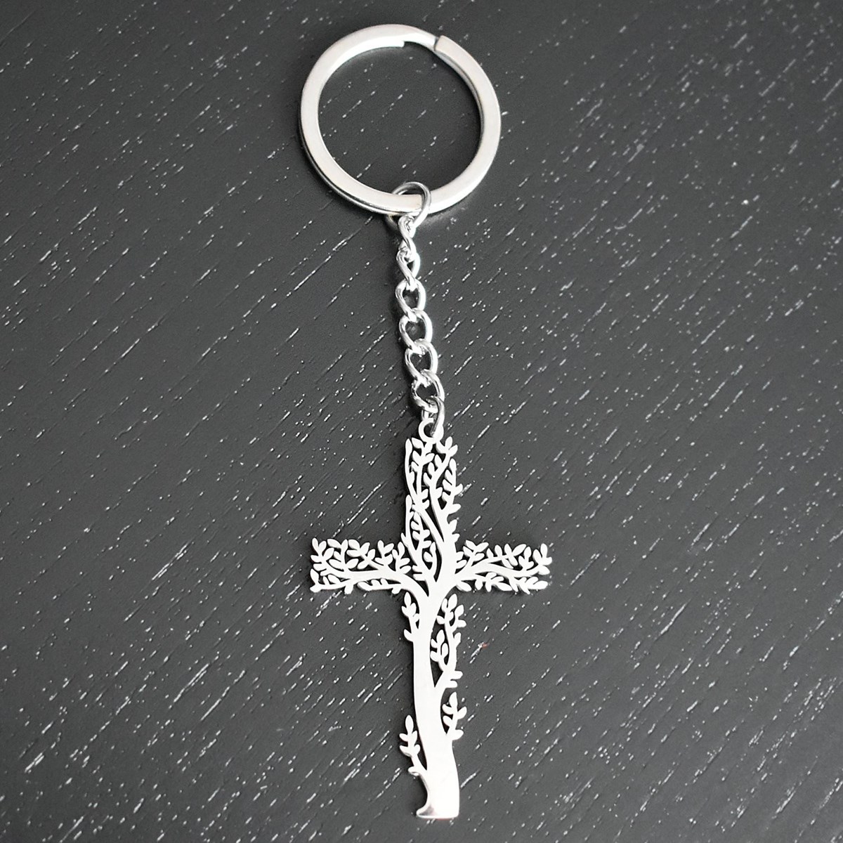 Porte-clés arbre de vie en forme de croix origami acier - vue 4