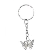 Porte-clés papillon strass et émail argenté Couleur Blanc