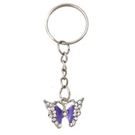 Porte-clés papillon strass et émail argenté Couleur Mauve