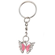 Porte-clés papillon strass et émail argenté Couleur Rose