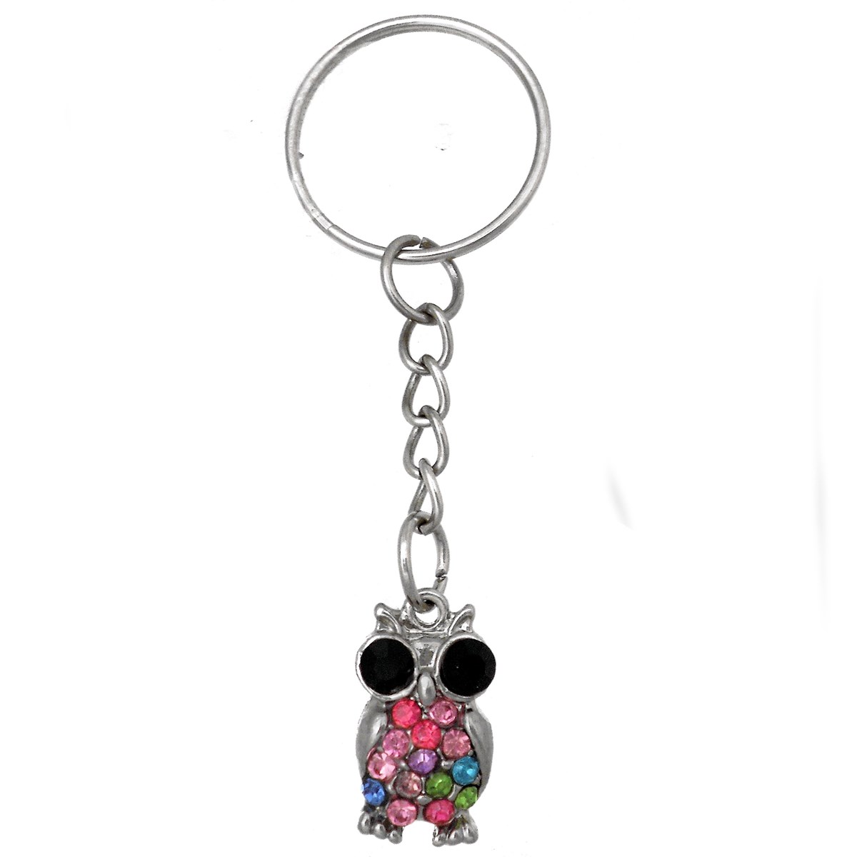 Porte-clés hibou aux yeux noirs strass argenté Couleur Multicolore