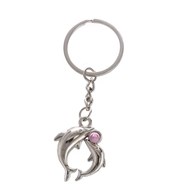 Porte-clés couple de dauphins strass argenté Couleur Rose