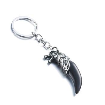 Porte-clés dent de loup résine argenté Couleur Noir