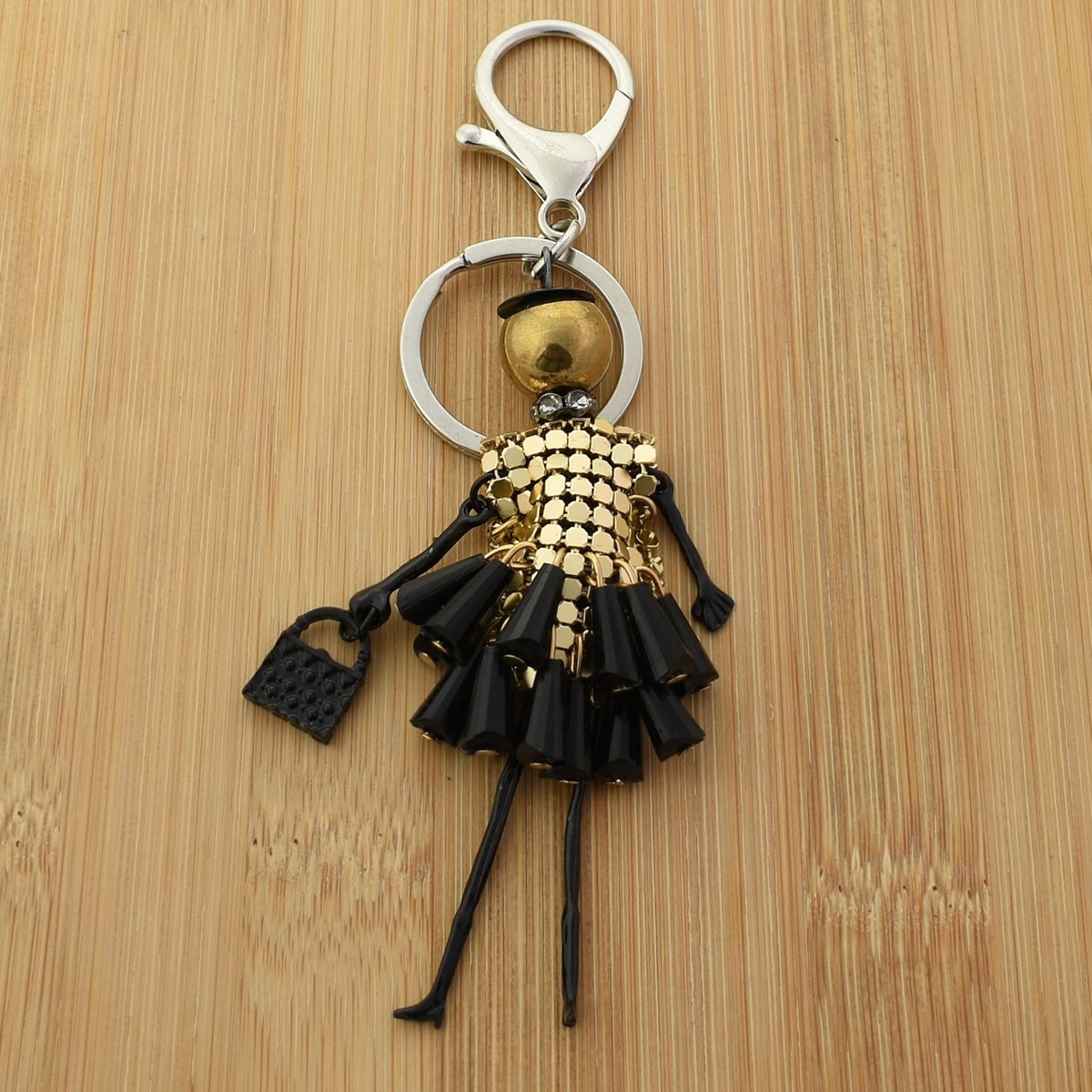 Porte-clés bijou de sac poupée mode articulée avec une jolie robe Couleur Doré - vue 3