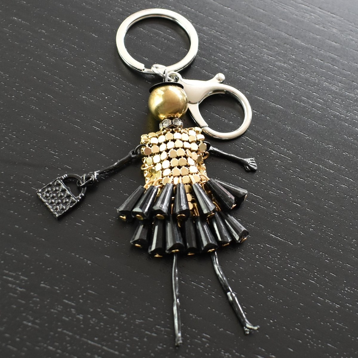 Porte-clés bijou de sac poupée mode articulée avec une jolie robe Couleur Doré - vue 4