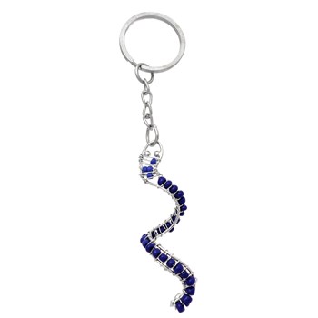 Porte-clés serpent argenté perles de rocaille Couleur Bleu roi
