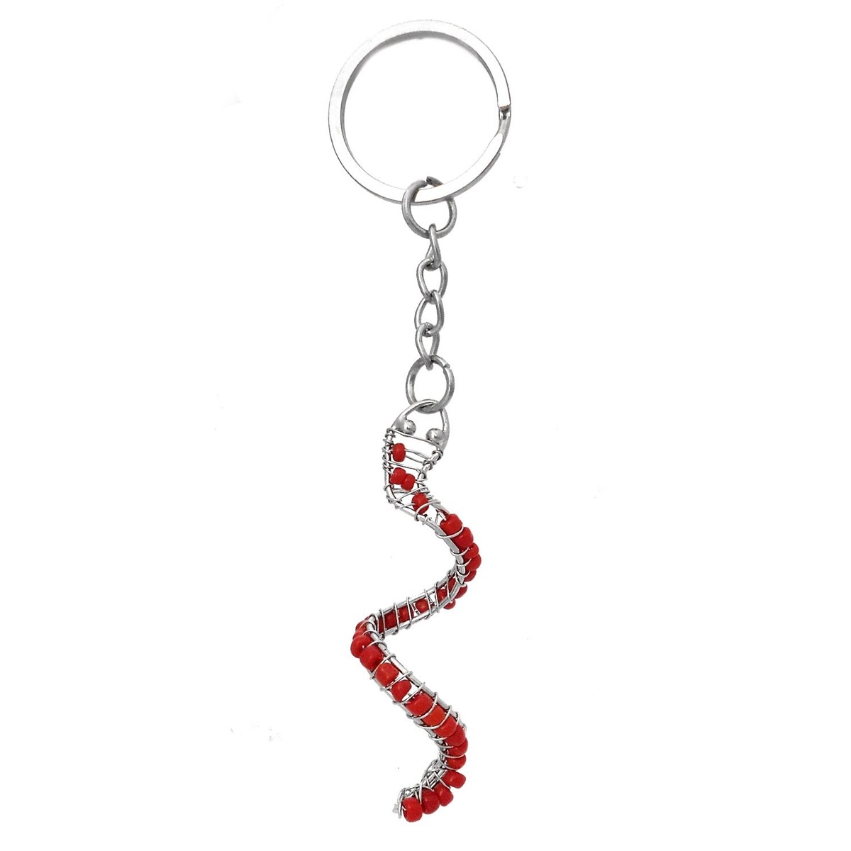 Porte-clés serpent argenté perles de rocaille Couleur Rouge