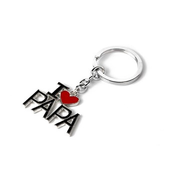 Porte-clés argenté I love Papa coeur rouge pour les pères