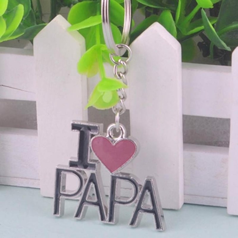 Porte-clés argenté I love Papa coeur rouge pour les pères - vue 3