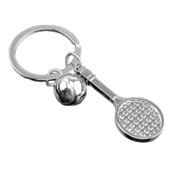Porte-clés raquette et balle de tennis argenté