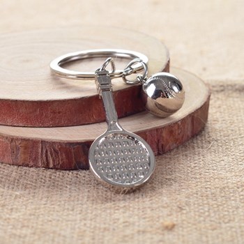 Porte-clés raquette et balle de tennis argenté