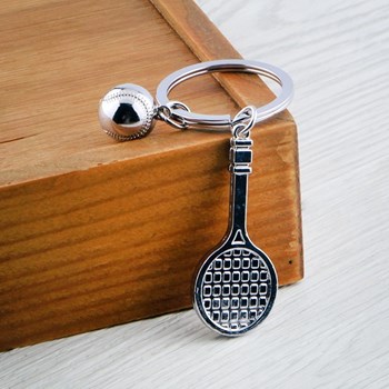 Porte-clés raquette et balle de tennis argenté