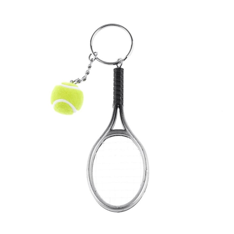 Balle de tennis W alliage argent pendentif raquette porte-clé ornement 