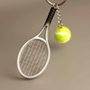 Porte-clés raquette fil de nylon et balle de tennis verte argenté - vue V2