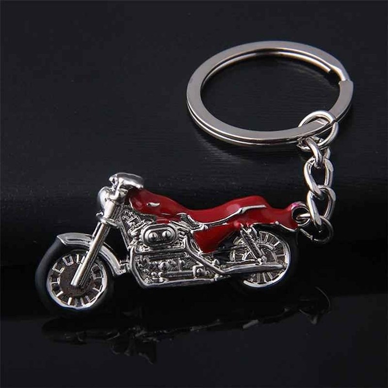 Porte-clés moto biker rouge et noir argenté - vue 2