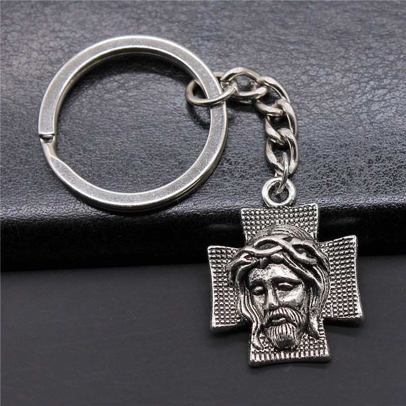 Porte-clés crucifix Jésus Christ argenté - vue 4
