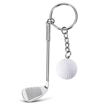 Porte-clés club et balle de golf blanche argenté