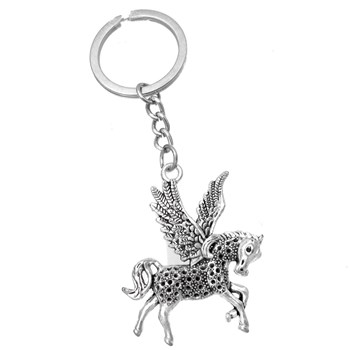 Porte-clés licorne Pégase cheval avec des ailes argenté