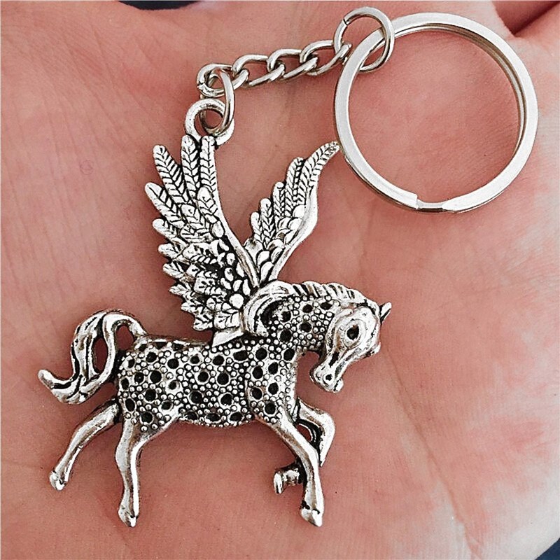 Porte-clés licorne Pégase cheval avec des ailes argenté - vue 3