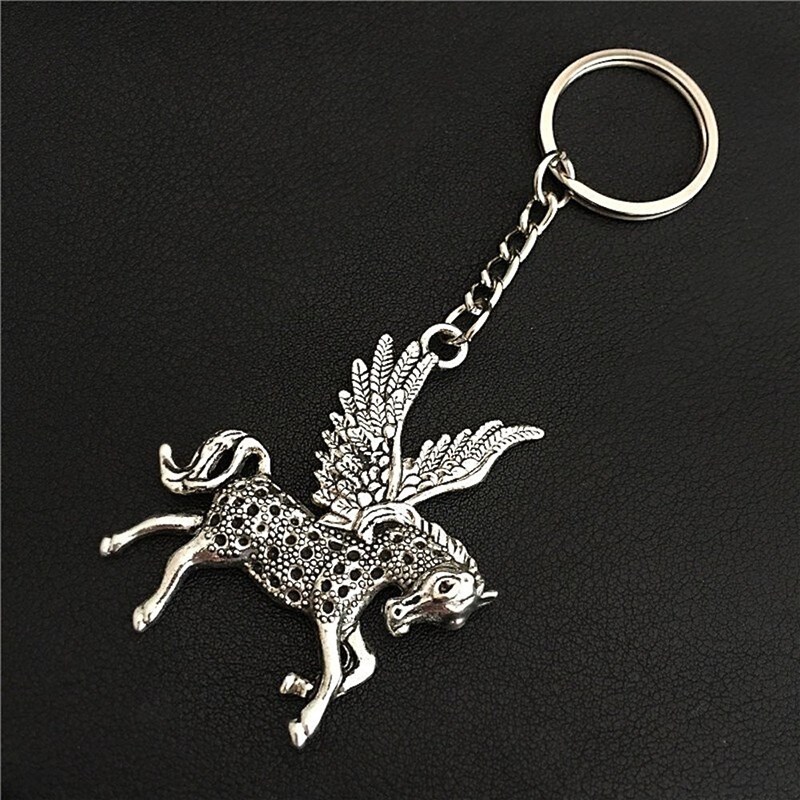 Porte-clés licorne Pégase cheval avec des ailes argenté - vue 4