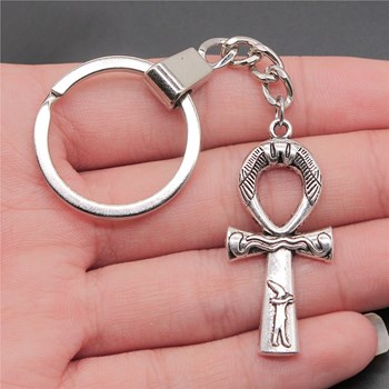 Verzilverde ânkh Egyptische hiëroglief kruis sleutelhanger