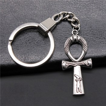Verzilverde ânkh Egyptische hiëroglief kruis sleutelhanger