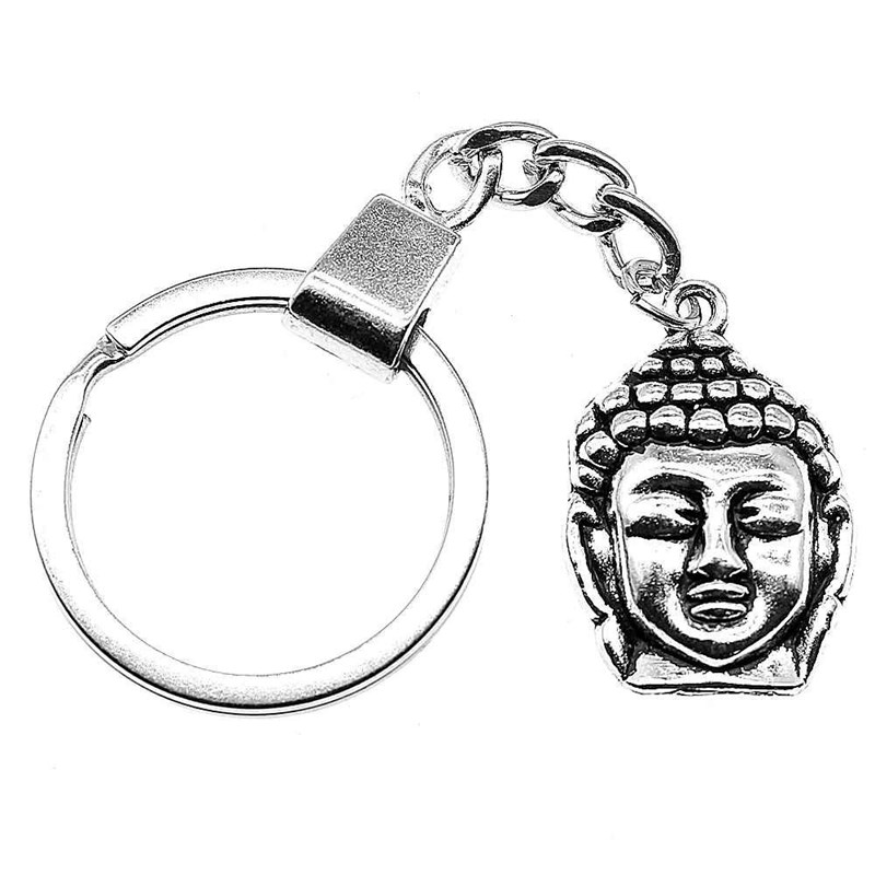 Porte-clés tête de Bouddha argenté