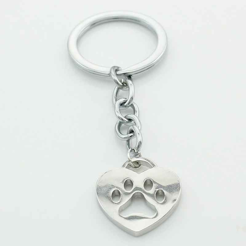 Porte-clés coeur coussinet patte de chien ou chat argenté - vue 3