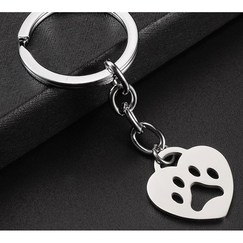 Porte-clés coeur coussinet patte de chien ou chat argenté - vue 4