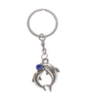 Porte-clés couple de dauphins strass argenté Couleur Bleu roi