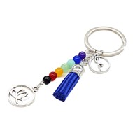 Porte-clés 7 perles chakra feuille de lotus pompon posture arbre yoga Couleur Bleu roi