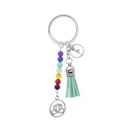 Porte-clés 7 perles chakra feuille de lotus pompon posture arbre yoga Couleur Vert