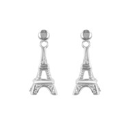 Boucle d'oreille argent rhodié tour Eiffel