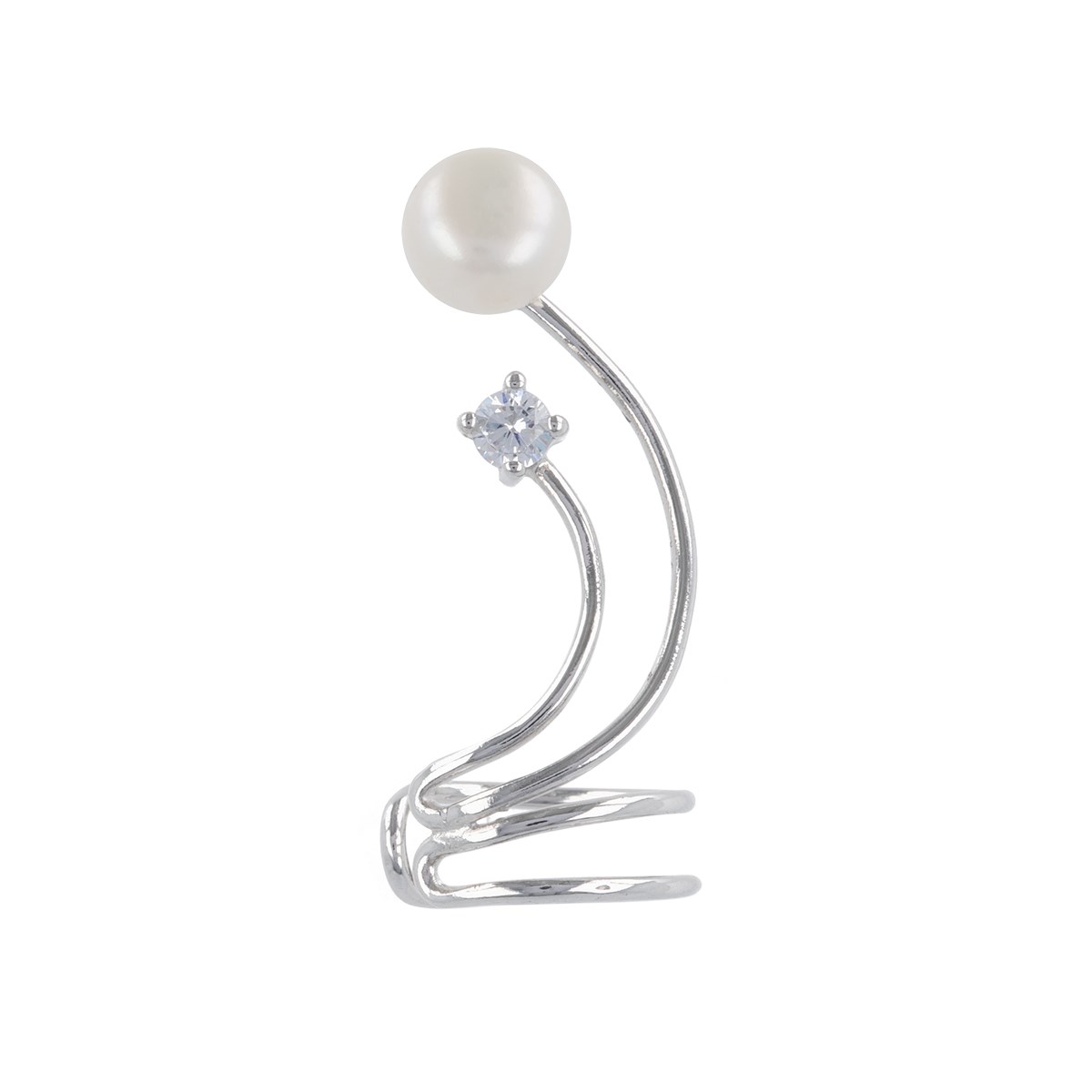 Boucle d'oreille argent cubic zirconia avec perle d'imitation