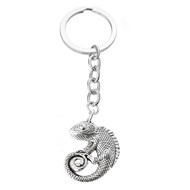 Porte-clés caméléon animal reptile argenté
