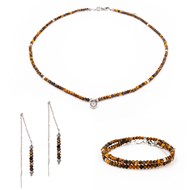 Collier, bracelet et boucles d'oreilles Lumia en pierres Oeil de Tigre