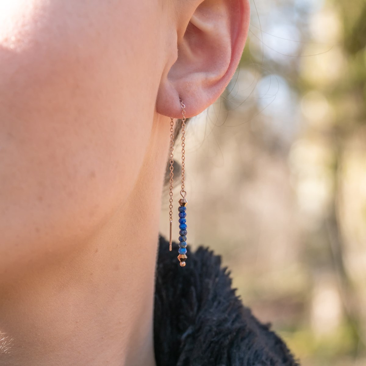 Collier, bracelet et boucles d'oreilles Lumia en pierres Lapis-lazuli - vue 3