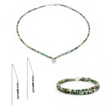 Collier, bracelet et boucles d'oreilles Lumia en pierres Turquoise Africain