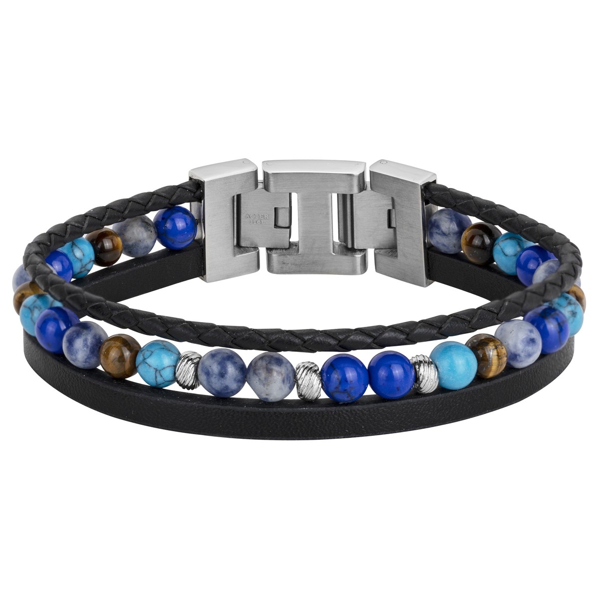 Bracelet souple Marius en Acier 316L avec lapis lazuli bleu saphir