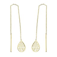 Boucles d'oreilles traversantes goutte arabesque tombante avec chaînette Plaqué OR 750 3 microns