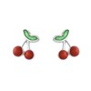 Boucles d'oreilles cerise émail rouge et vert Argent 925 Rhodié - vue V1