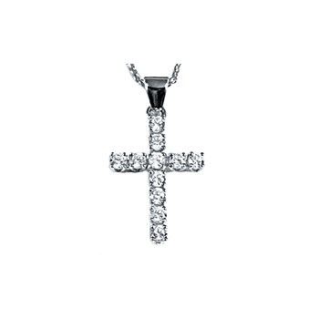 Pendentif croix diamants or blanc 750/1000